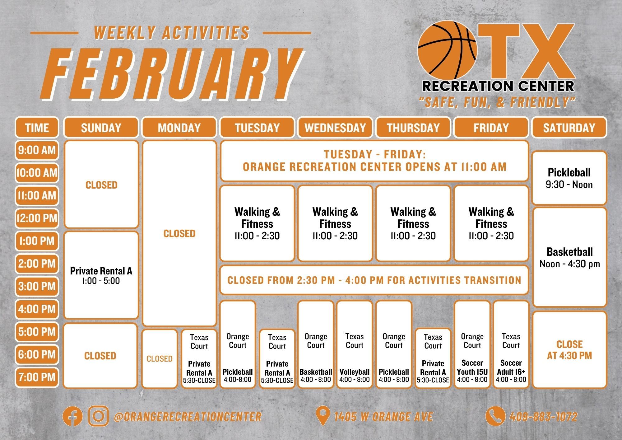 Rec Weekly Activities Schedule - January